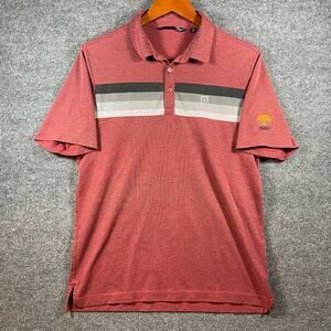 Travis Mathew Polo Shirt Men's Medium Red/Gray Striped Pima Cotton Golf Casual